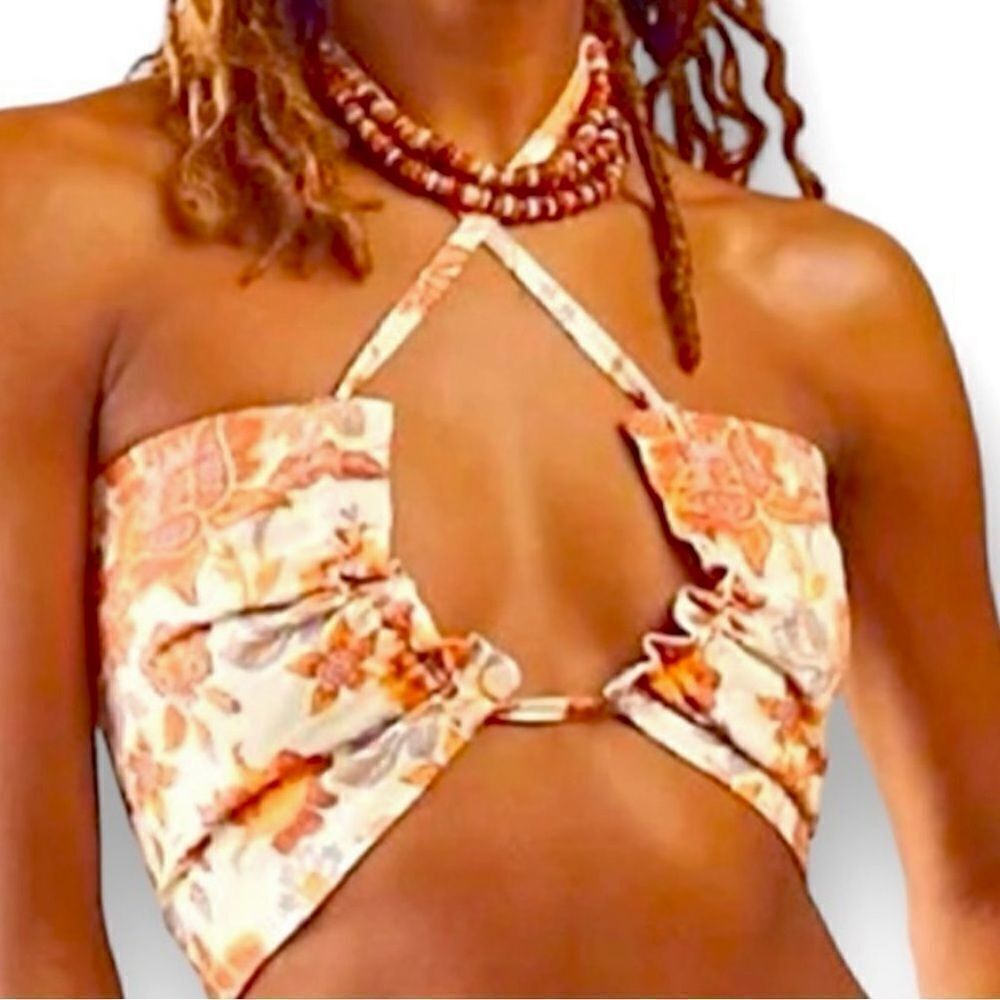 🔴2 for 40🔴Free People Intimately bandeau convertible floral orange purple S. - Picture 4 of 15